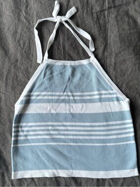 Brandy Melville Light Blue and White Striped Halter Tank